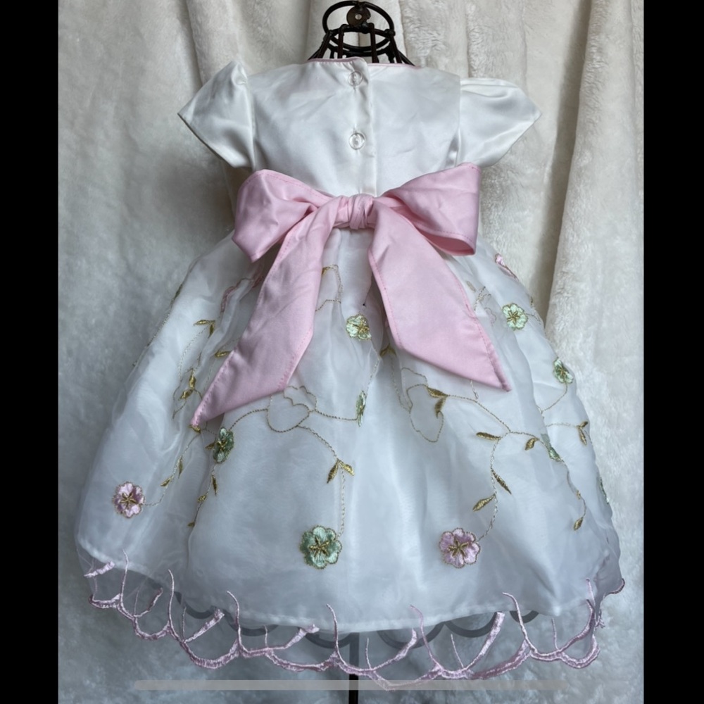 Baby Girl Formal Dress Ivory with Embroidered Flowers